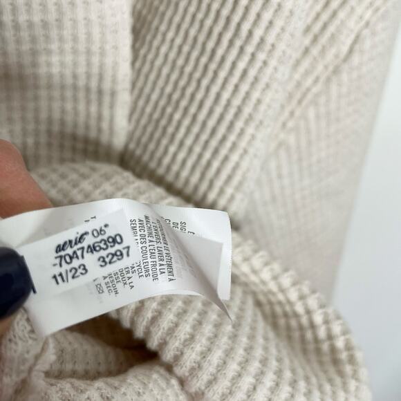 Aerie Womens Waffle Knit Pullover Sweater XS Beige Neutral Loungewear Cozy - Picture 10 of 10
